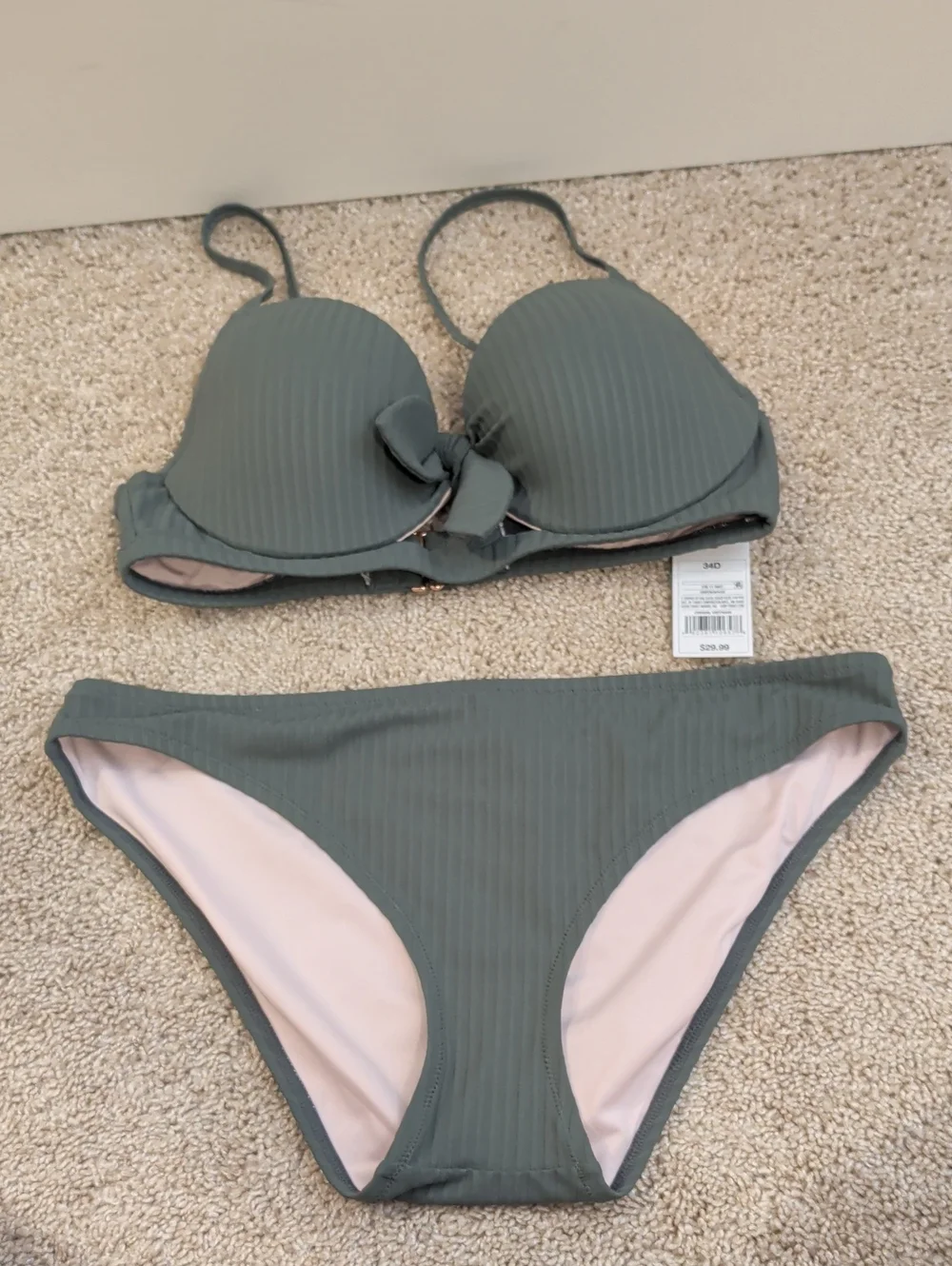Shade & Shore Women’s Olive Green Ribbed Tie-Front Bikini Set